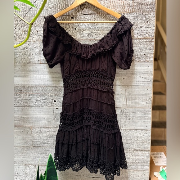 Free People | "Cruel Intention" Boho Crochet Lace Mini Dress - 6, Black FLAW - Picture 3 of 11